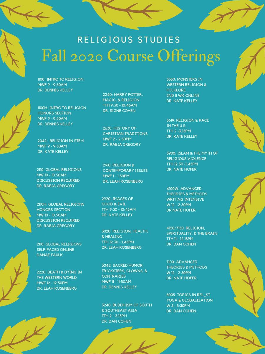 Summer and Fall courses of Religious Studies page 2